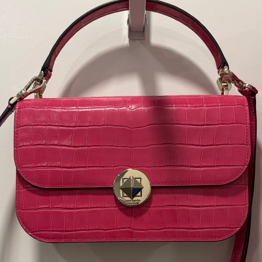 Pink Croc-Embossed Top Handle Bag